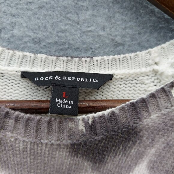 Rock & Republic Womens Tie-Dye Sweater L Large 60% Cotton 40% Acrylic Black & Wh - Picture 3 of 5